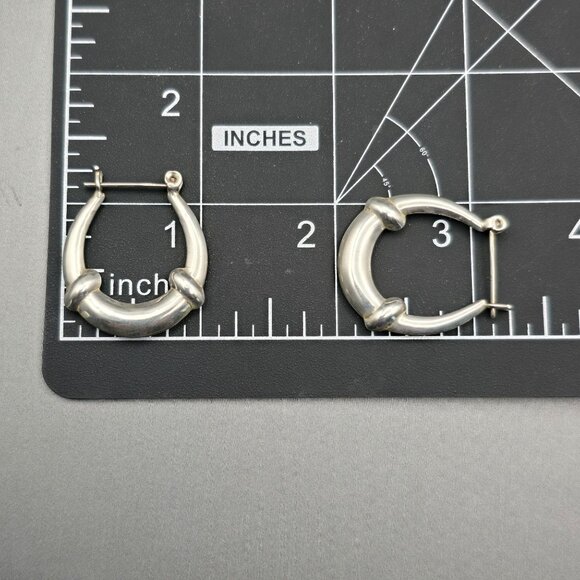 VTG Sterling Silver 925 Puffy Hoop Earrings 1.25" Knot Detail Hinged Closure - Picture 8 of 9